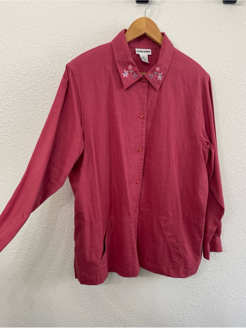 Alfred Dunner Rose Button-Down Lightweight Jacket, Embroidered Collar, Size 14
